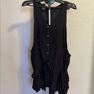 ANA SUI rare Black Sleeveless Button-Down UTILITY / CARGO VEST 💯 % SILK